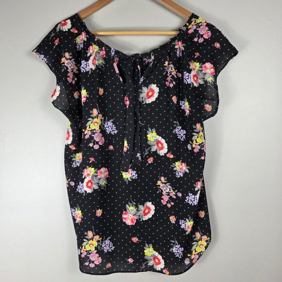 LC Lauren Conrad Polka Dot Floral Tie Back Blouse - Picture 3 of 8